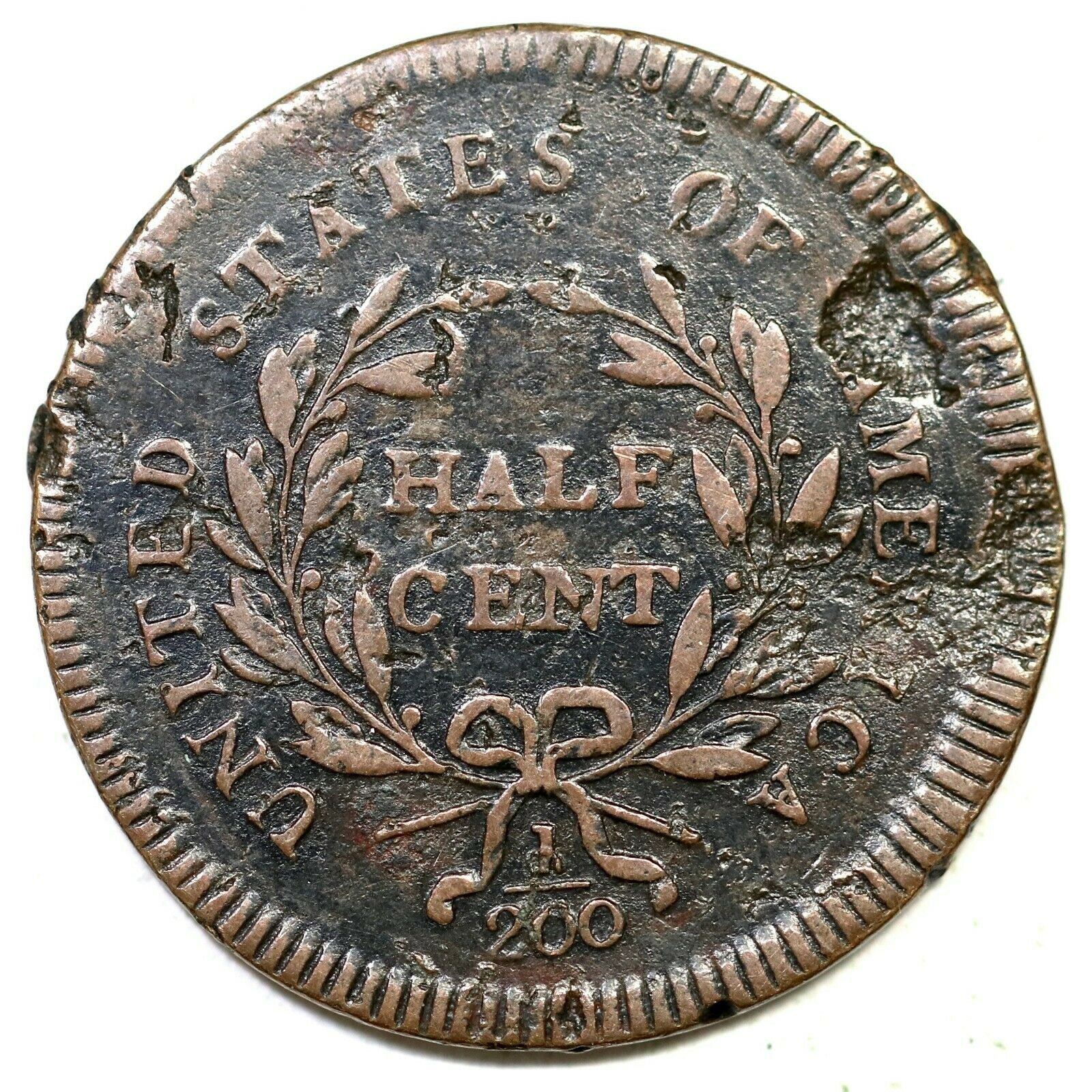 1795 C-6b R-6 Struck over Lg Cent Pl Edge Liberty Cap Half Cent Coin 1/2c - Fresh Stock Dated February 2026