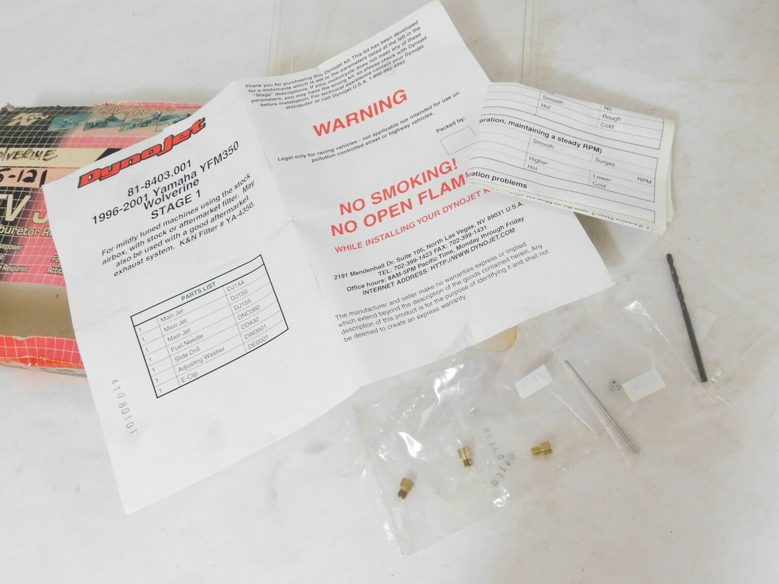 1996-2001 K&N Carburetor Carb Stage 1 Jet Kit Yamaha 1996-2001 YFM 350 Wolverine - Fresh Stock Dated February 2026