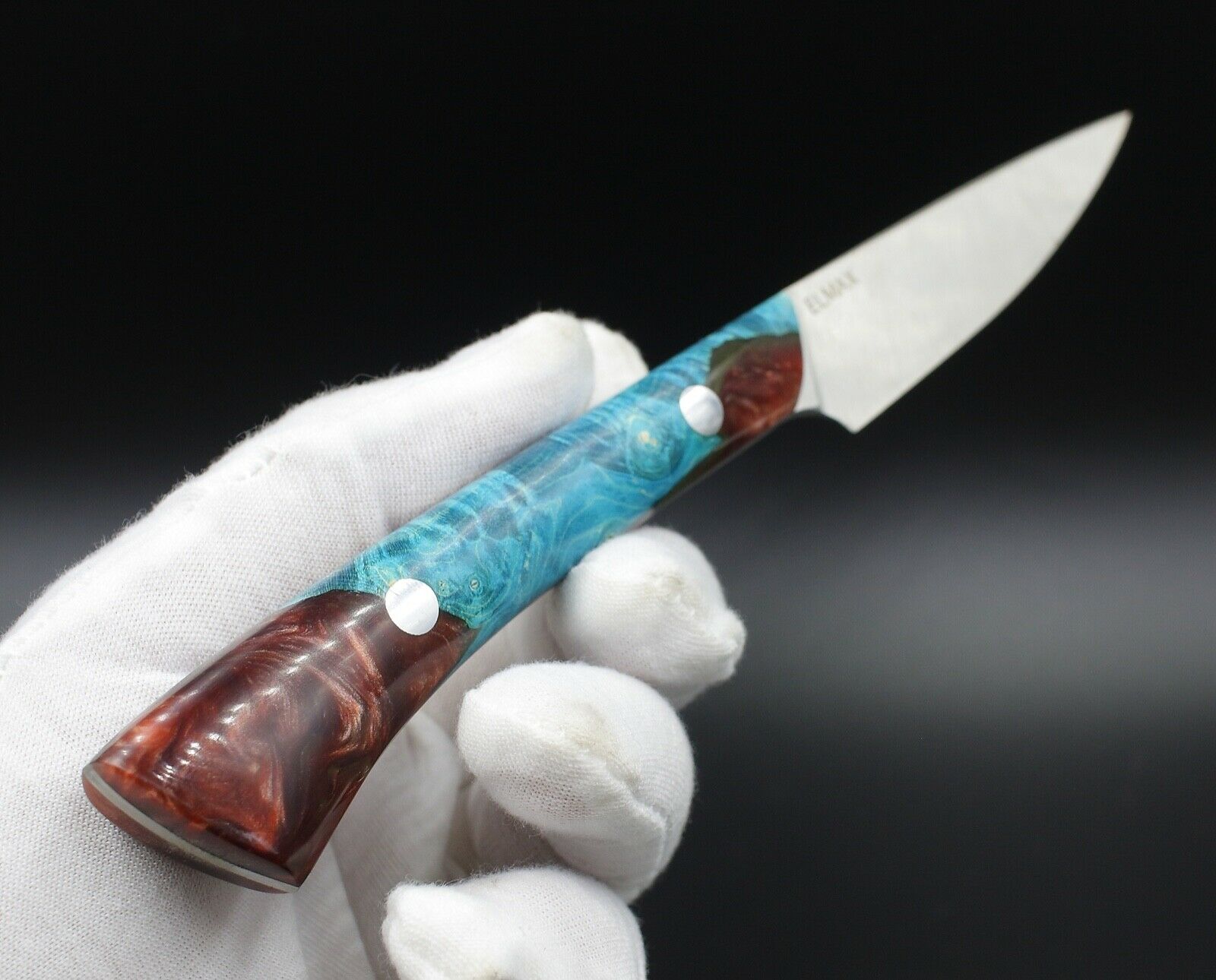 Blue Lagoon Paring - USA Made Custom Knives ELMAX Stainless Steel Custom Handle - Fresh Stock Dated December 2025