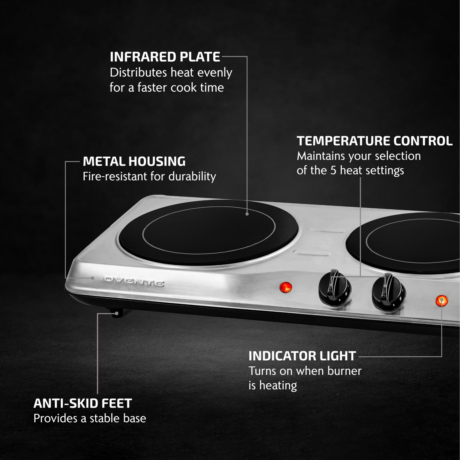 Hot Plate Double Infrared Burner Ceramic Glass Portable Stove Travel Electric - Fresh Stock Dated February 2026