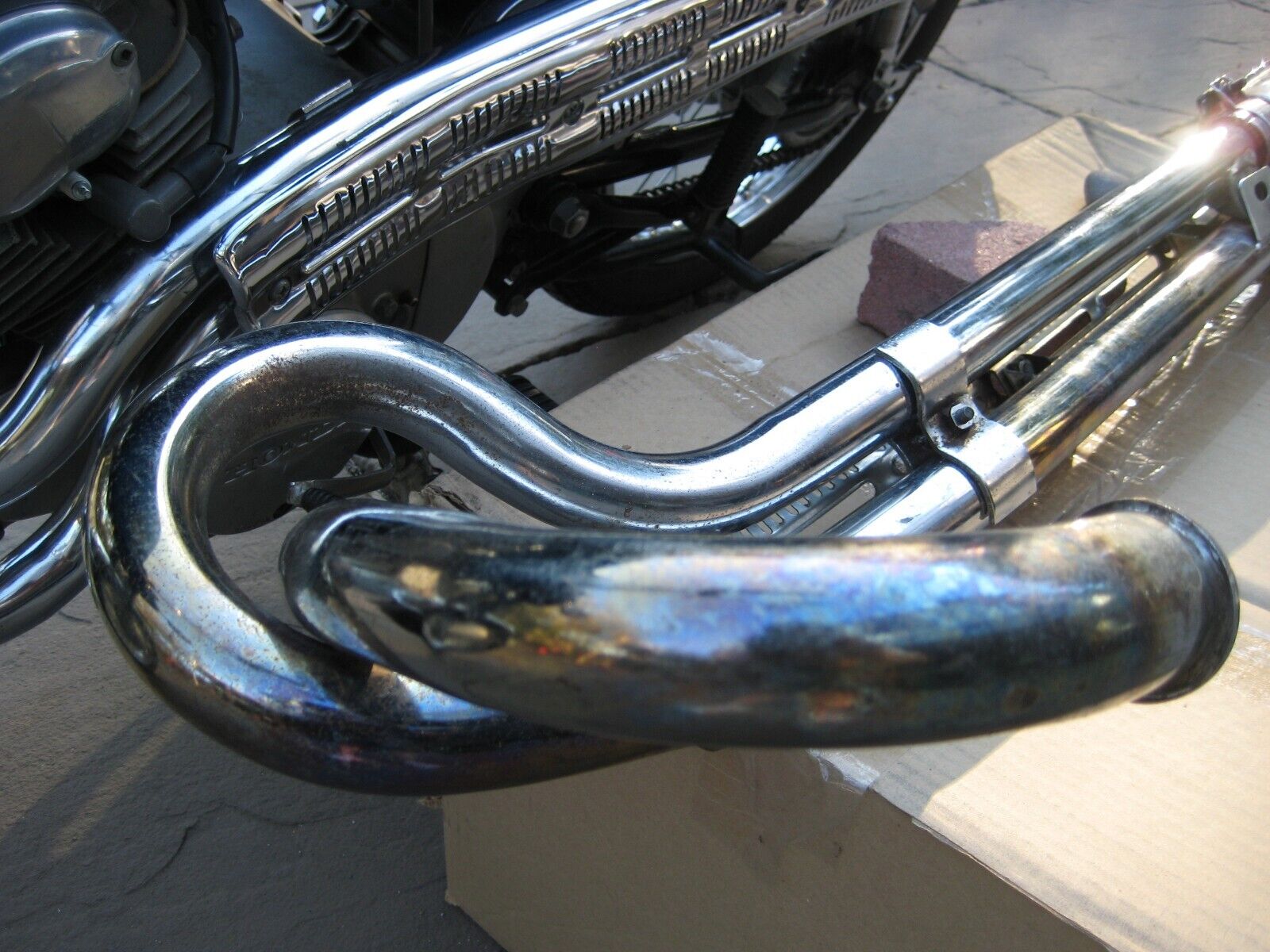 1968 Honda CL175 Scrambler: Side Exhaust + Heat Shield + Muffler + Bracket - Fresh Stock Dated February 2026