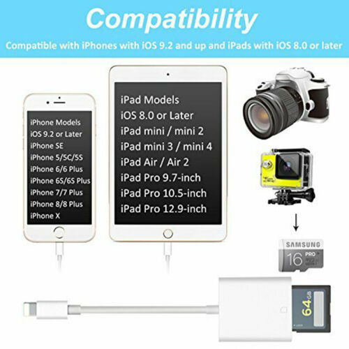 For iPad iPod Iphone IOS Reader Read SD Memory Card Adapter For Camera Card US - Fresh Stock Dated December 2025