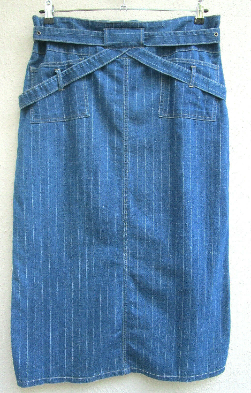 VTG 90s..MAXI LONG..VERTICAL STRIPE..DENIM..SKIRT..EXPOSED ZIPPERS & BELT..13/14 - Fresh Stock Dated March 2026