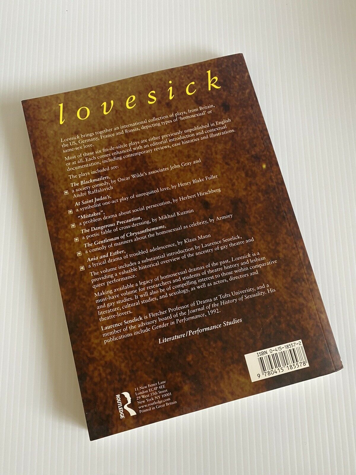 lovesick modernist plays of same sex love 1894-1925 Book Senelick 1st Edition - Fresh Stock Dated December 2025