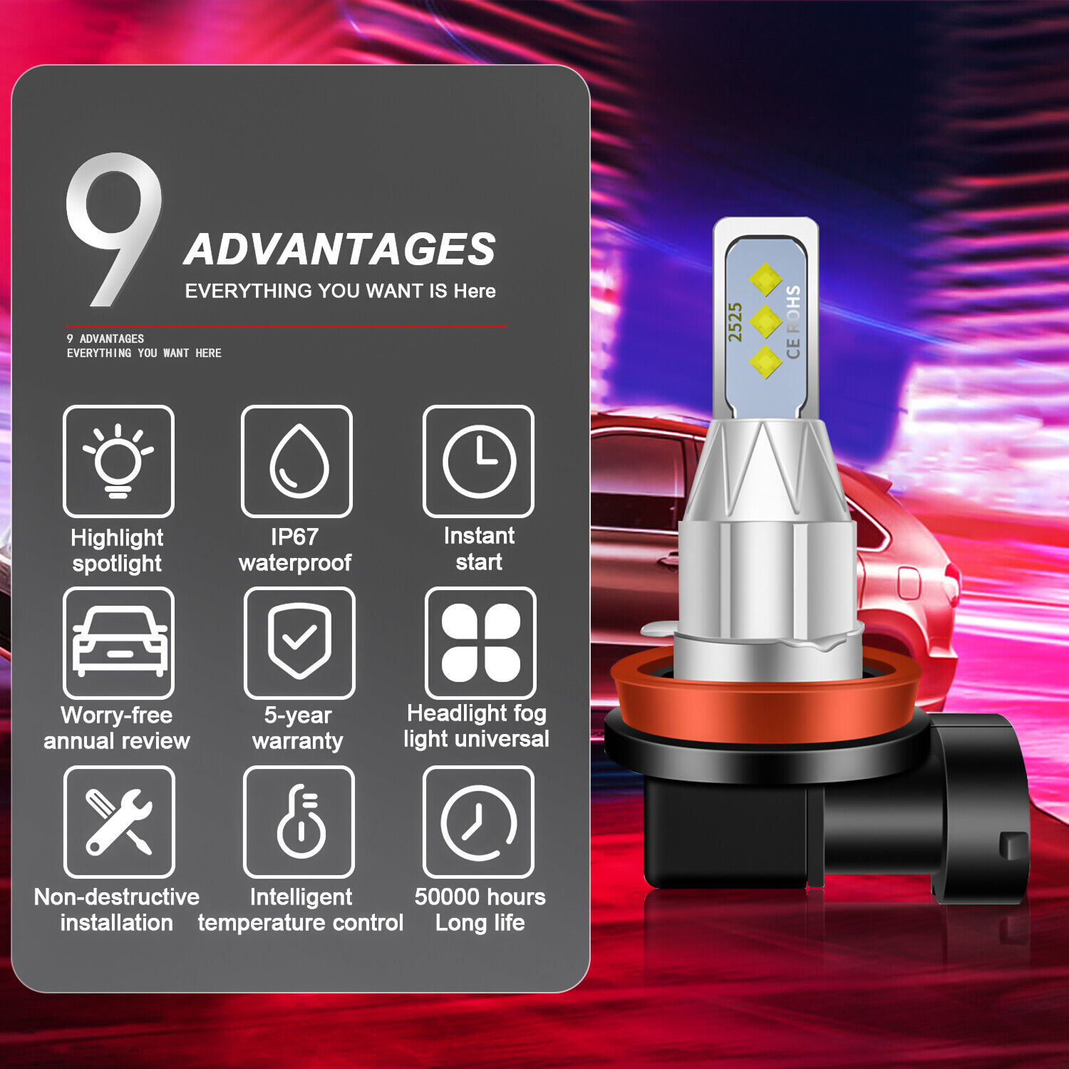 NEW H11 2x LED Headlight Bulbs For Suzuki GSXR1000 GSXR750 GSXR600 Low Beam Kit - Fresh Stock Dated February 2026