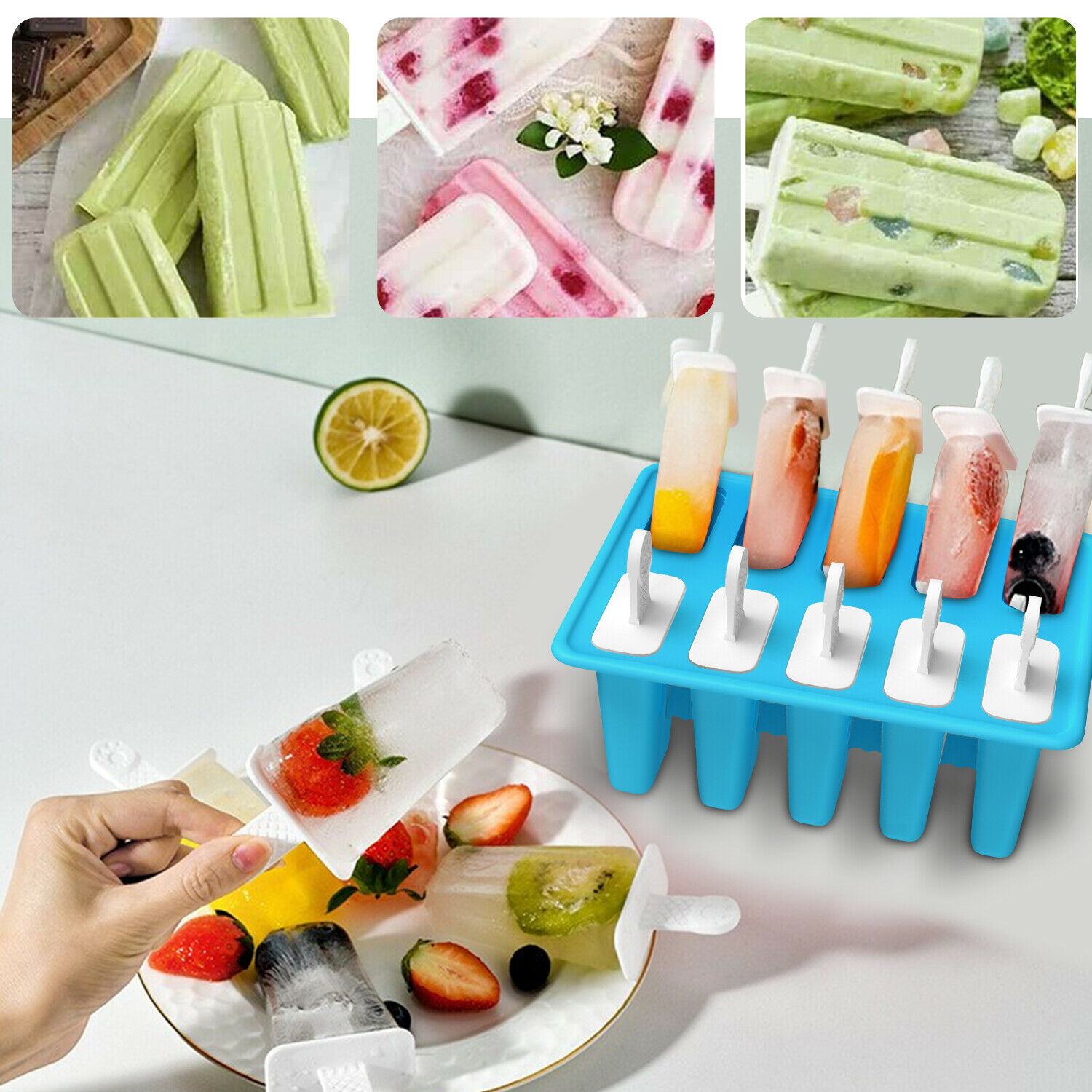 10 Cell Ice Cream Popsicle Frozen Mold Silicone Pop Maker/6 Cell Ice Cube Moulds - Fresh Stock Dated December 2025