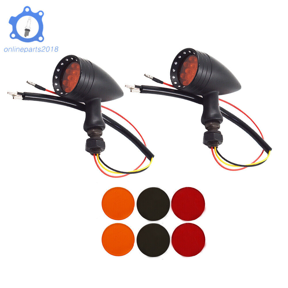Pair Motorcycle Brake Stop LED Turn Signal Red Lights For Chopper Bobber - Fresh Stock Dated February 2026