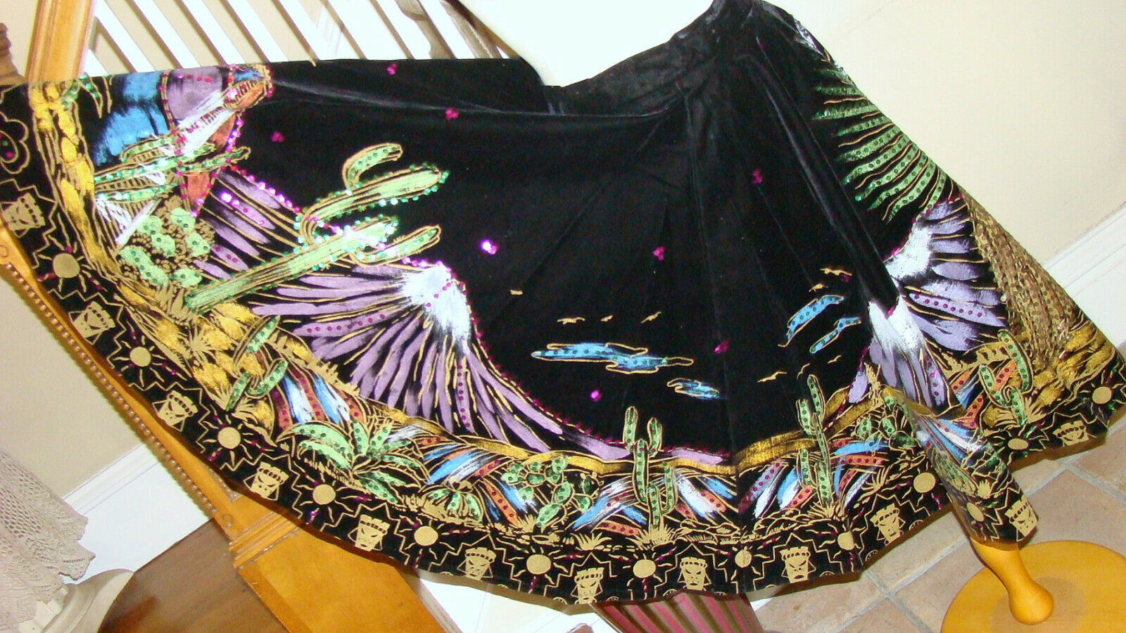 Vintage 50s Mexican Velvet Painted Circle Skirt Small - Fresh Stock Dated February 2026