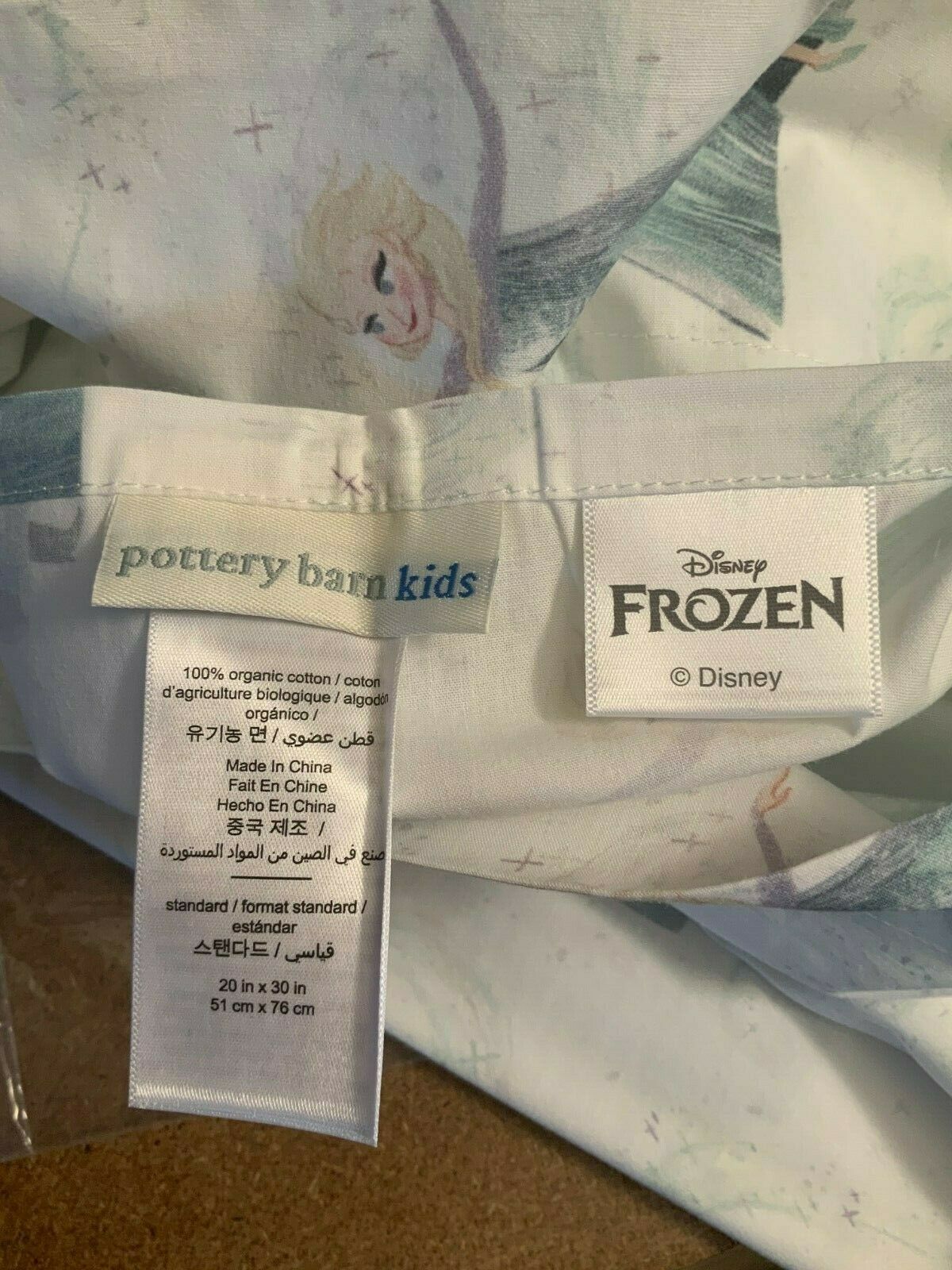 Pottery Barn Disney Organic Frozen One Standard Pillowcase Light Blue 100%Cotton - Fresh Stock Dated December 2025