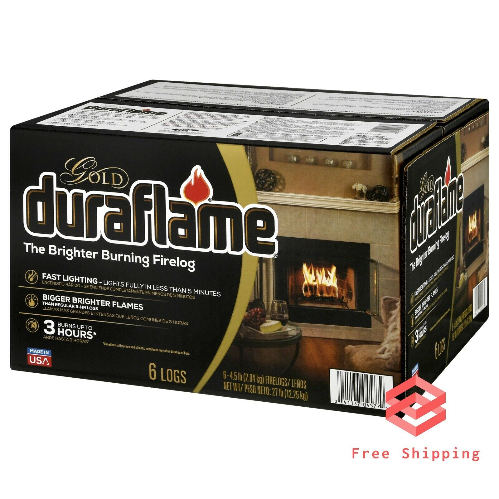 Ultra Premium Firelogs Fireplace Logs 3 Hour Burn Quick Light 4.5lb 6-Pack Case - Fresh Stock Dated December 2025