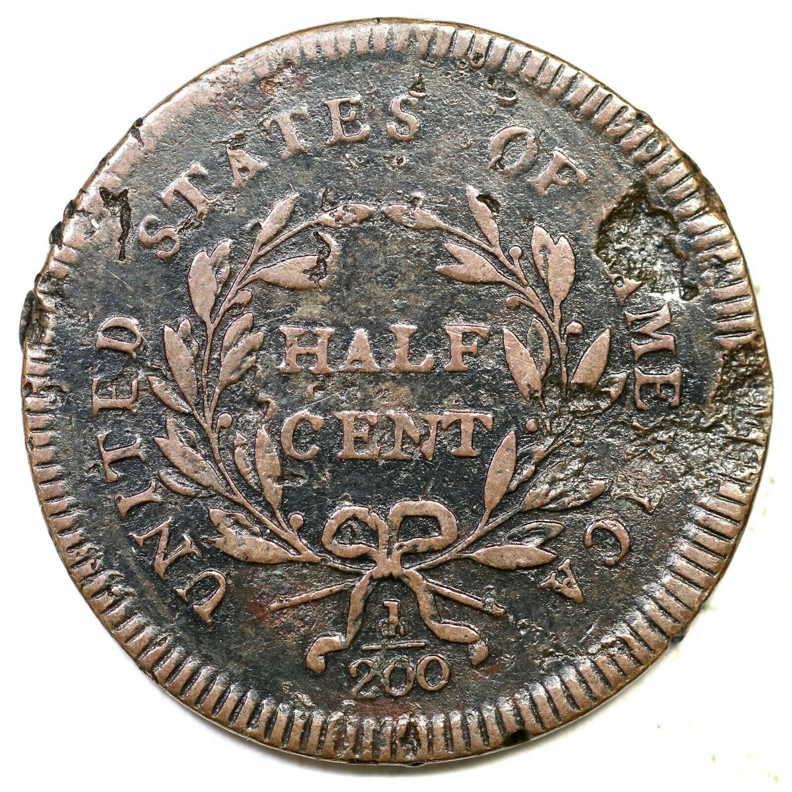 1795 C-6b R-6 Struck over Lg Cent Pl Edge Liberty Cap Half Cent Coin 1/2c - Fresh Stock Dated February 2026
