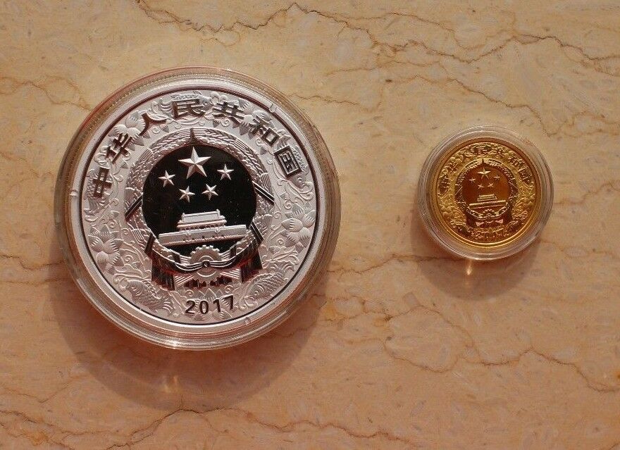 China 2017 Rooster Colorized Gold and Colorized Silver Coins Set - Fresh Stock Dated February 2026