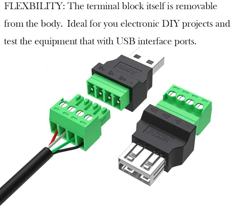 4 Packs USB 2.0 Type A Male/Female To 4 Pin Screw Terminal 300V 8A FREE SHIPPING - Fresh Stock Dated February 2026