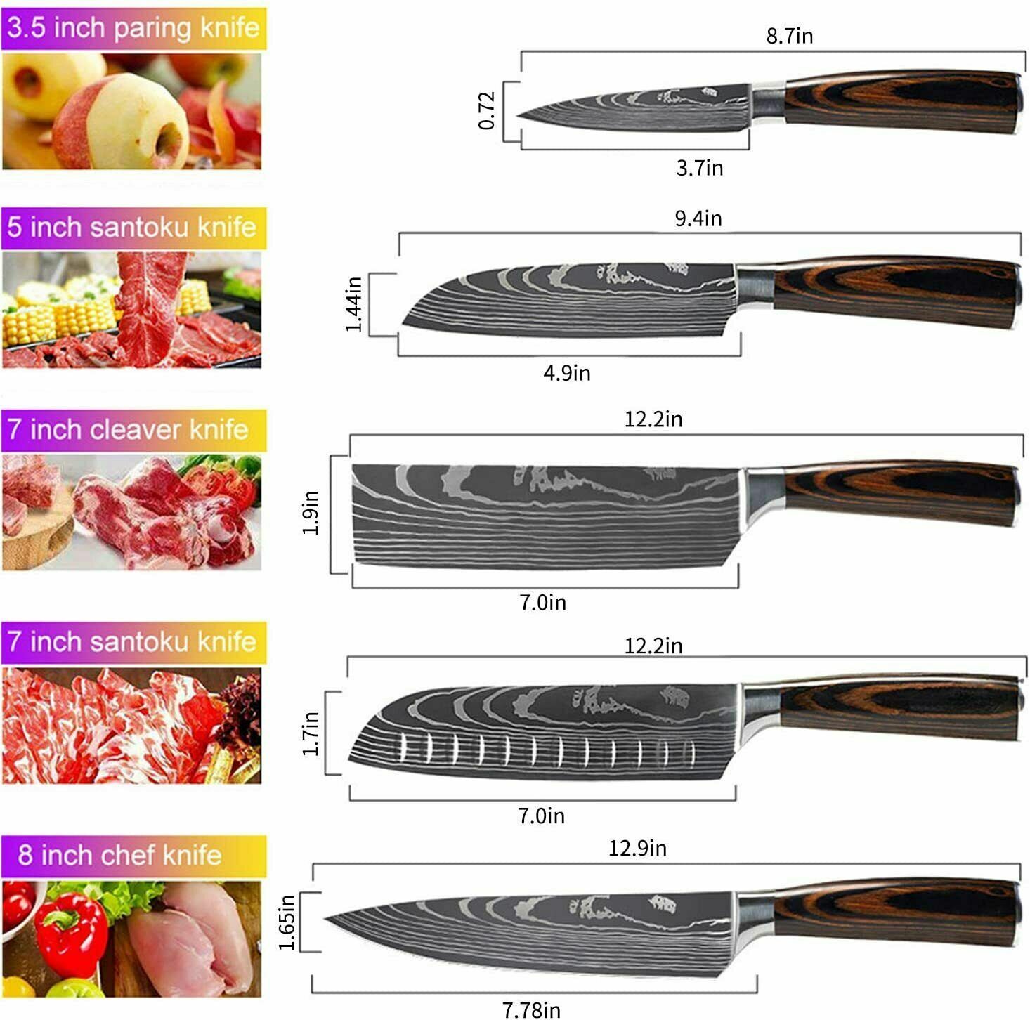 4Pcs Kitchen Knives Set Stainless Japanese Damascus Style Steel Chef Knife Gift - Fresh Stock Dated February 2026