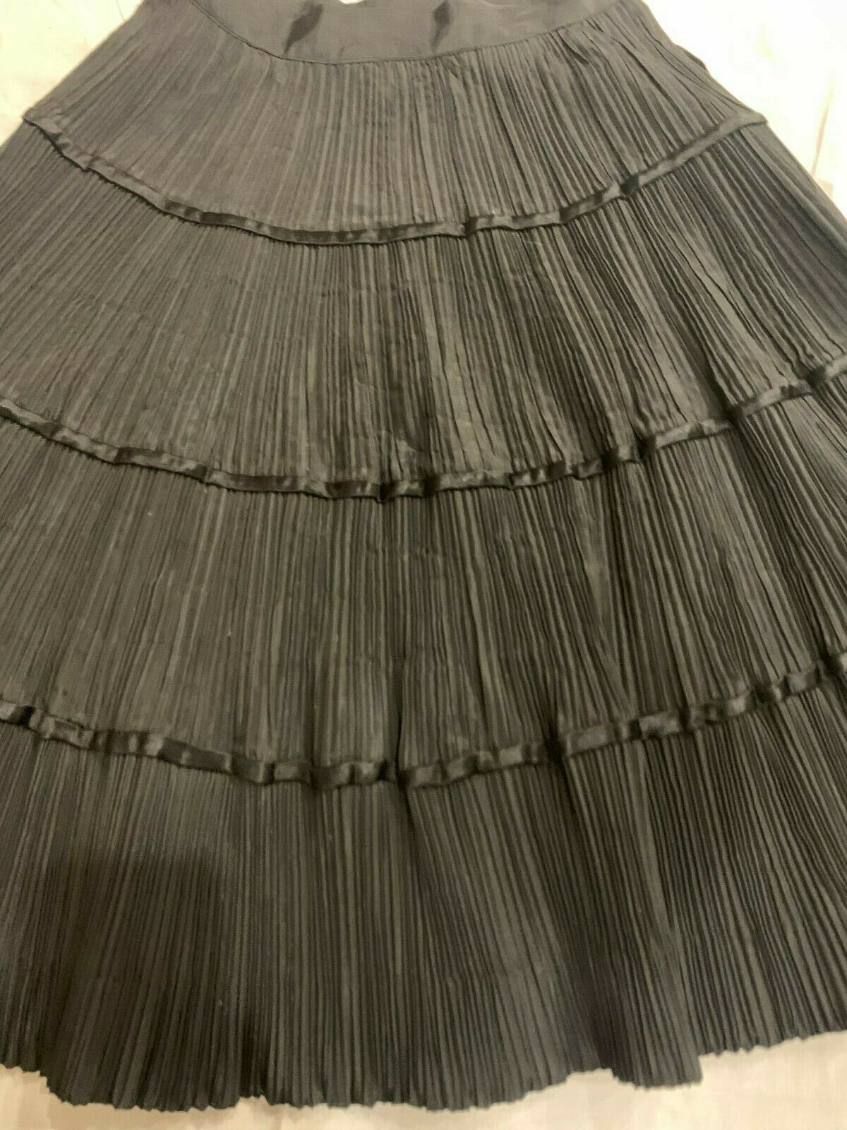 Vintage MORLOVE 1950s Black Accordian Pleat Tiered Circle Skirt w/ Satin Ribbons - Fresh Stock Dated December 2025