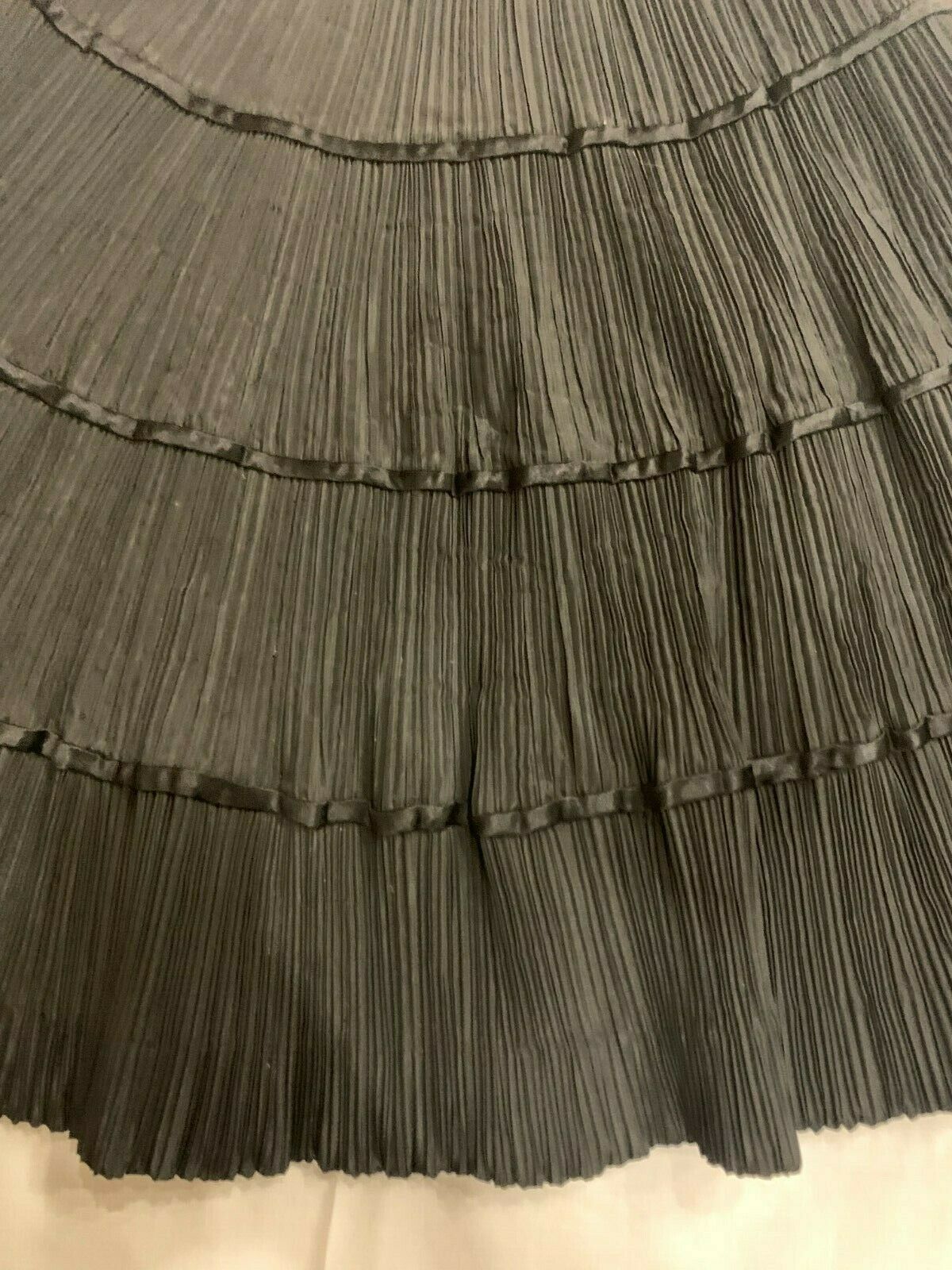 Vintage MORLOVE 1950s Black Accordian Pleat Tiered Circle Skirt w/ Satin Ribbons - Fresh Stock Dated December 2025