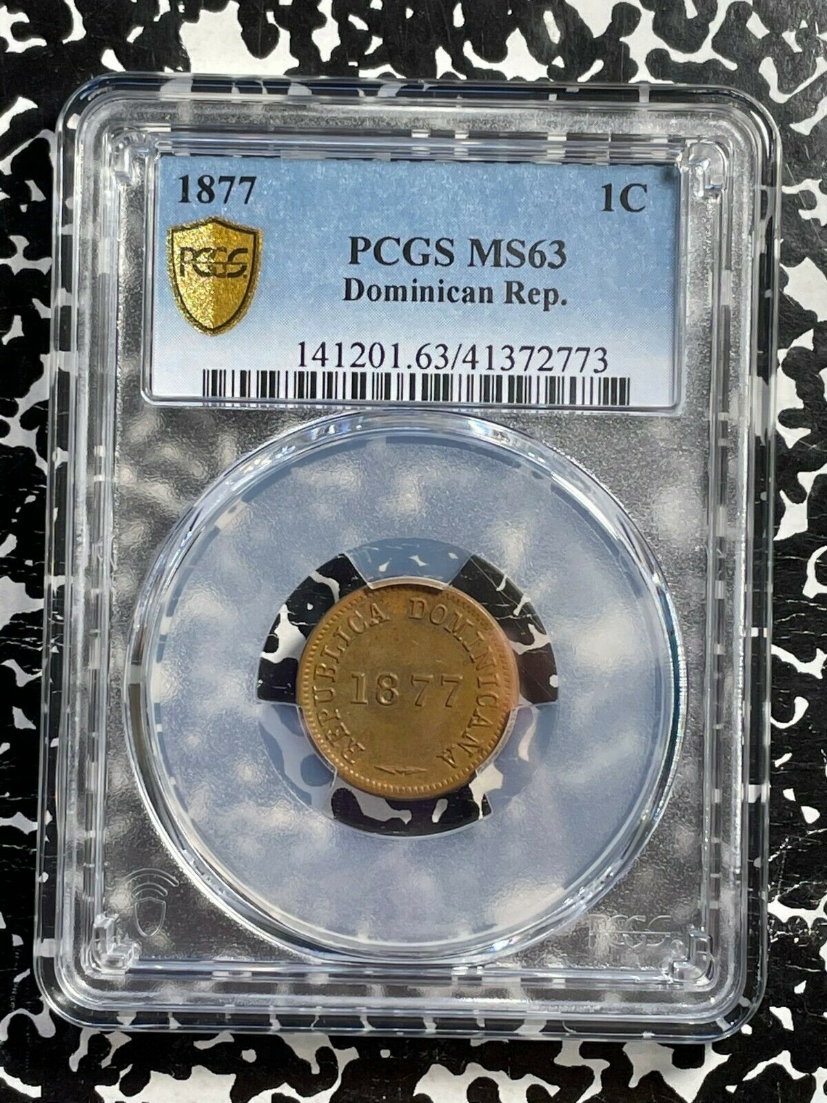 1877 Dominican Republic 1 Centavo PCGS MS63 Lot#G760 Choice UNC! - Fresh Stock Dated February 2026