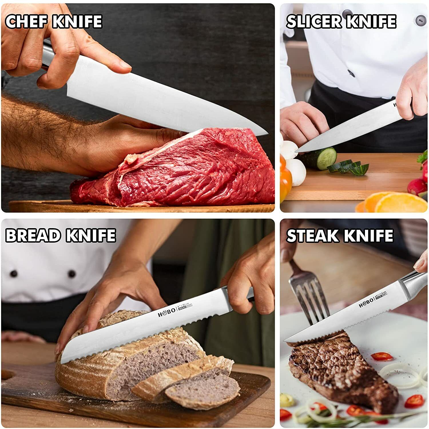 Knife Set, 14 Piece Kitchen Knife Set with Block, Chef Knife set with Sharpener - Fresh Stock Dated February 2026