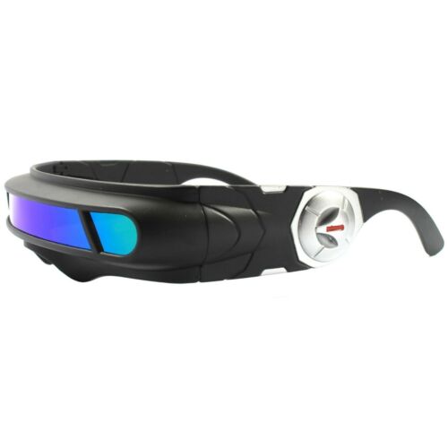 Space Age Cyber Goth Sci-Fi Costume Green Blue Mirror Shield Visor Sunglasses - Fresh Stock Dated December 2025