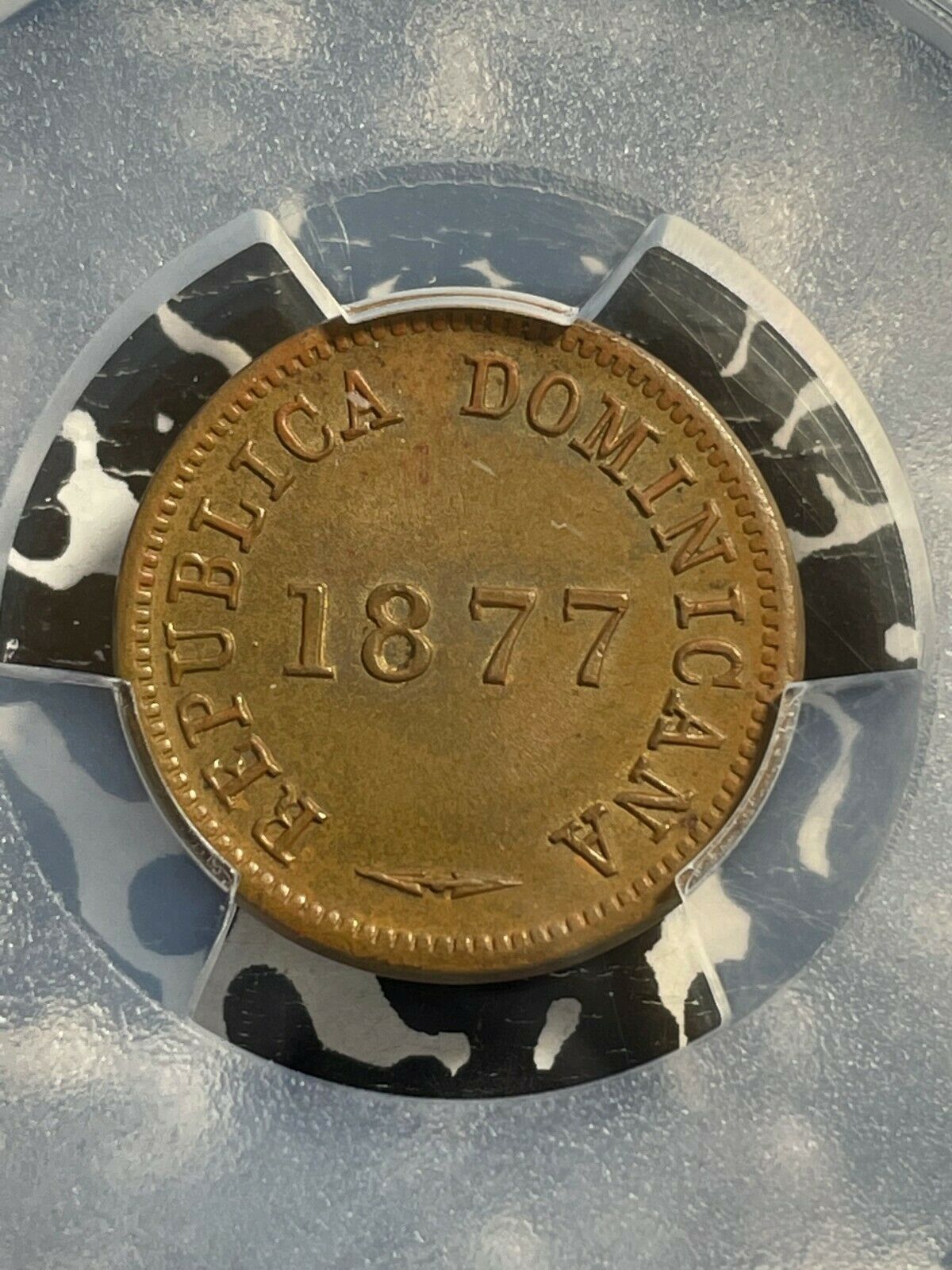 1877 Dominican Republic 1 Centavo PCGS MS63 Lot#G760 Choice UNC! - Fresh Stock Dated February 2026