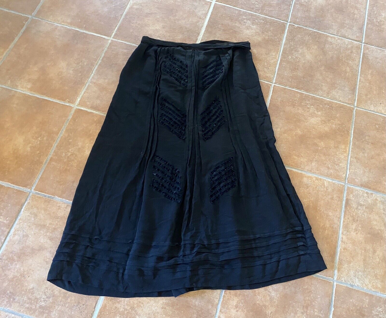 Antique Skirt Black Maxi Rayon Crepe Velvet Soutache XL - Fresh Stock Dated March 2026