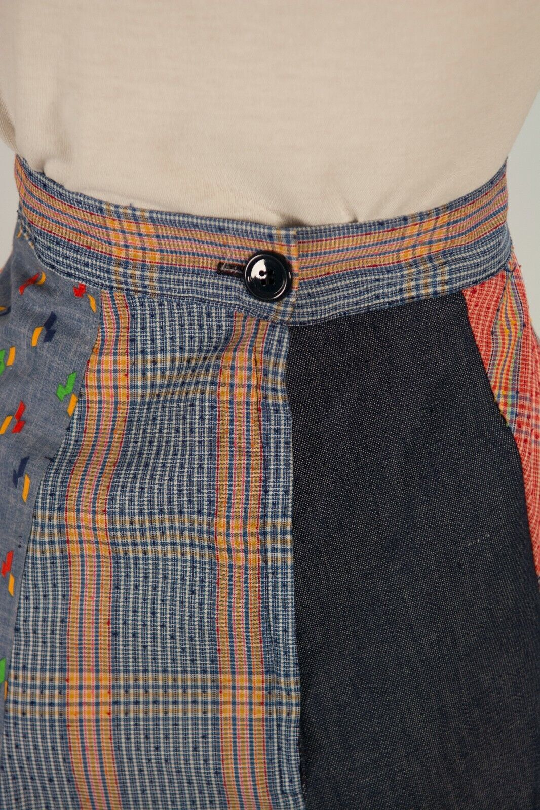 Vintage 70s Patchwork Swirler Maxi Skirt Tulip Hem Swirl Jean Cottagecore S - Fresh Stock Dated March 2026