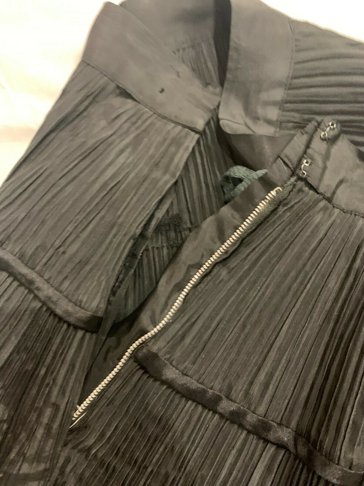 Vintage MORLOVE 1950s Black Accordian Pleat Tiered Circle Skirt w/ Satin Ribbons - Fresh Stock Dated December 2025