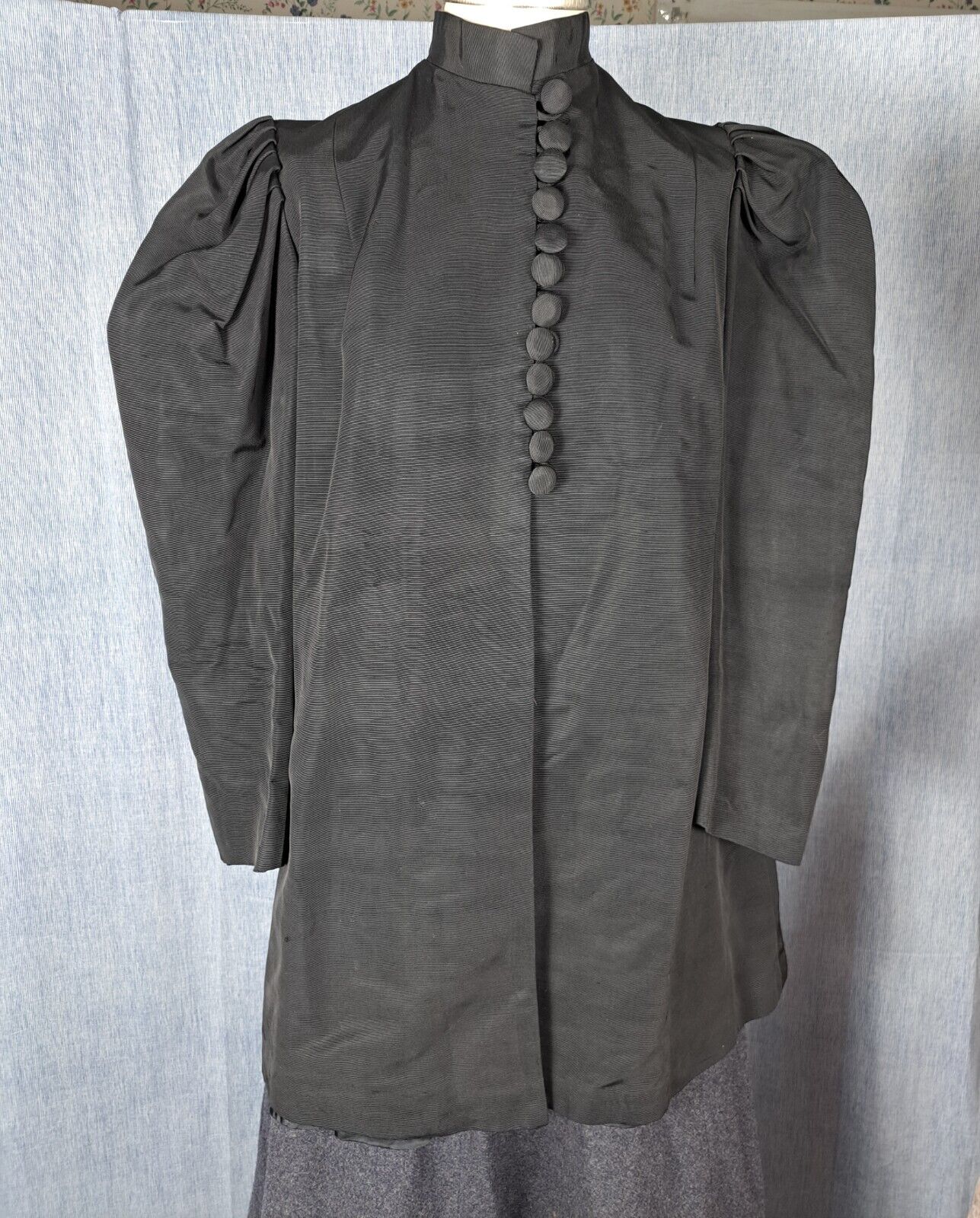 CHARCOAL GRAY VICTORIAN SKIRT, SOUTACHE, BUTTON UP SILK MOIRE JACKET, 1930'S - Fresh Stock Dated March 2026