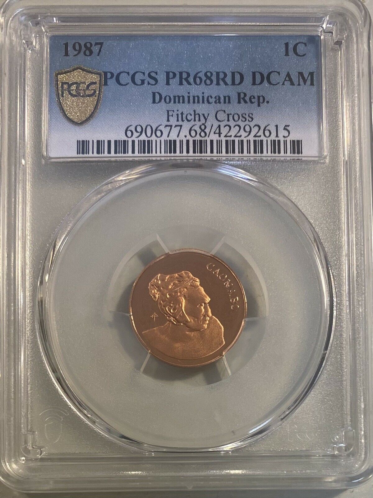 Dominican Republic 1987 Centavoo Fitchy Cross PCGS PR68DCAM Deep Cameo Proof - Fresh Stock Dated February 2026