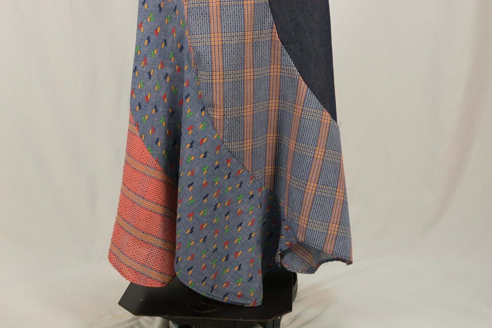 Vintage 70s Patchwork Swirler Maxi Skirt Tulip Hem Swirl Jean Cottagecore S - Fresh Stock Dated March 2026