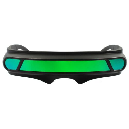 Space Age Cyber Goth Sci-Fi Costume Green Blue Mirror Shield Visor Sunglasses - Fresh Stock Dated December 2025