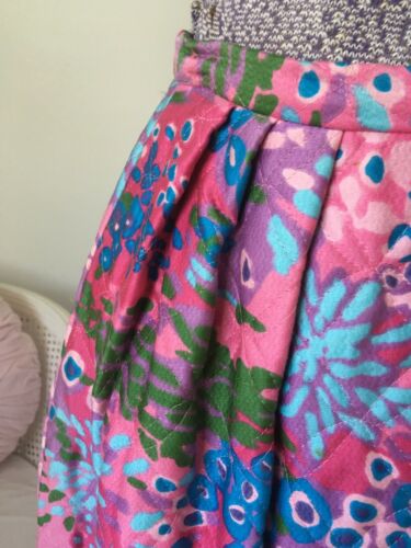 Vintage ALEX COLEMAN Peony PINK QUILTED Maxi Skirt ABSTRACT FLORAL S USA Blue - Fresh Stock Dated February 2026