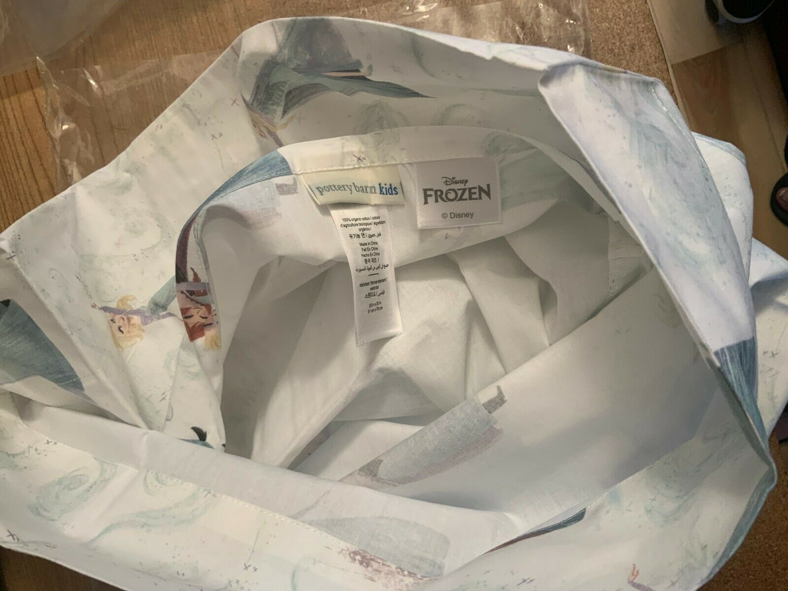 Pottery Barn Disney Organic Frozen One Standard Pillowcase Light Blue 100%Cotton - Fresh Stock Dated December 2025