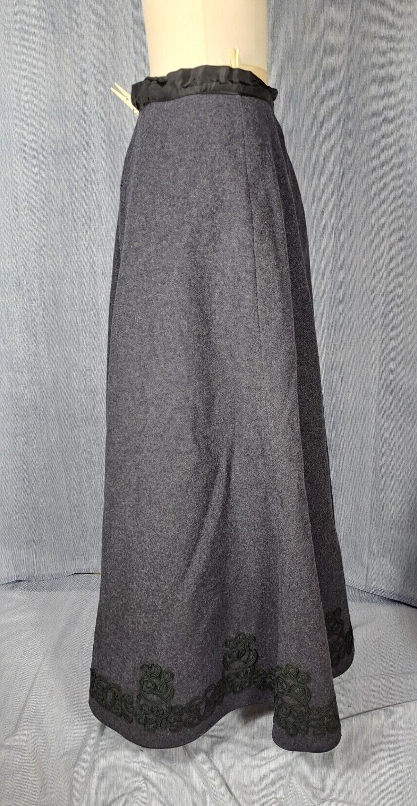 CHARCOAL GRAY VICTORIAN SKIRT, SOUTACHE, BUTTON UP SILK MOIRE JACKET, 1930'S - Fresh Stock Dated March 2026