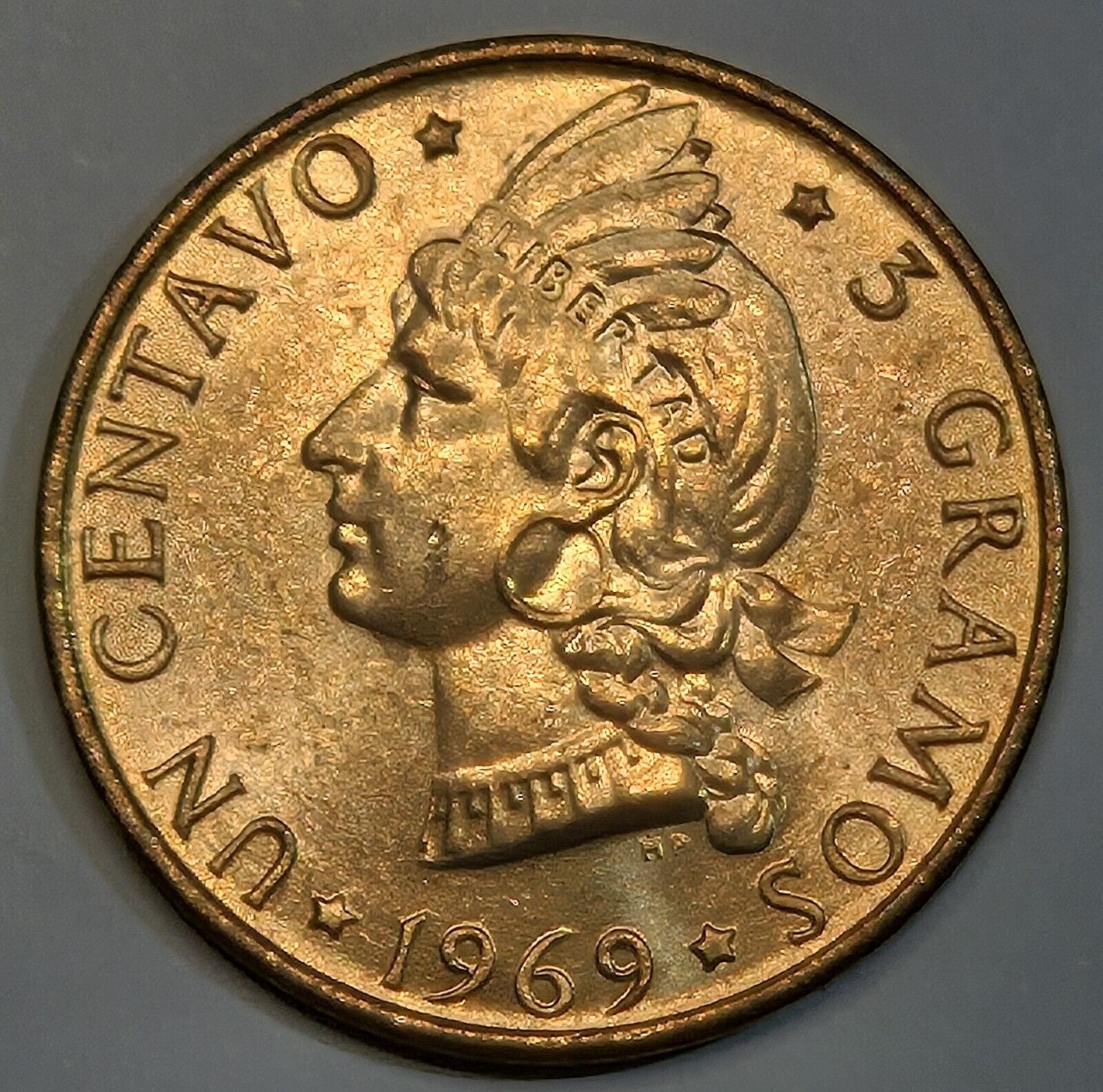 1969 DOMINICAN REPUBLIC 1 CENTAVO KM-32 FAO FOOD & AGRICULTURE ORG BU TONED - Fresh Stock Dated December 2025