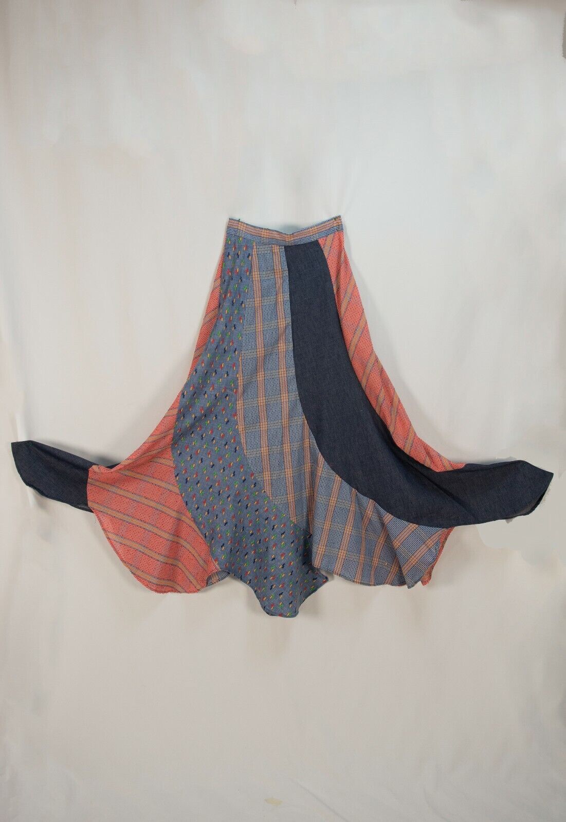 Vintage 70s Patchwork Swirler Maxi Skirt Tulip Hem Swirl Jean Cottagecore S - Fresh Stock Dated March 2026