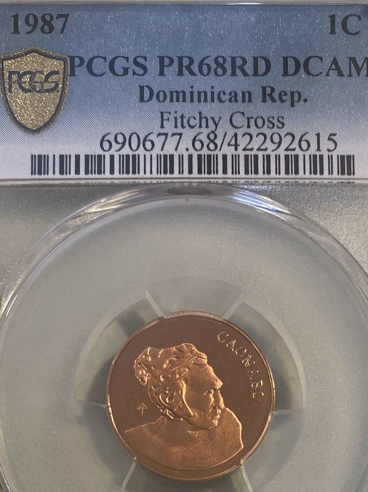 Dominican Republic 1987 Centavoo Fitchy Cross PCGS PR68DCAM Deep Cameo Proof - Fresh Stock Dated February 2026