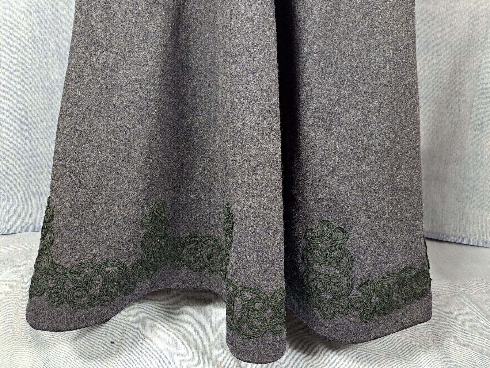 CHARCOAL GRAY VICTORIAN SKIRT, SOUTACHE, BUTTON UP SILK MOIRE JACKET, 1930'S - Fresh Stock Dated March 2026