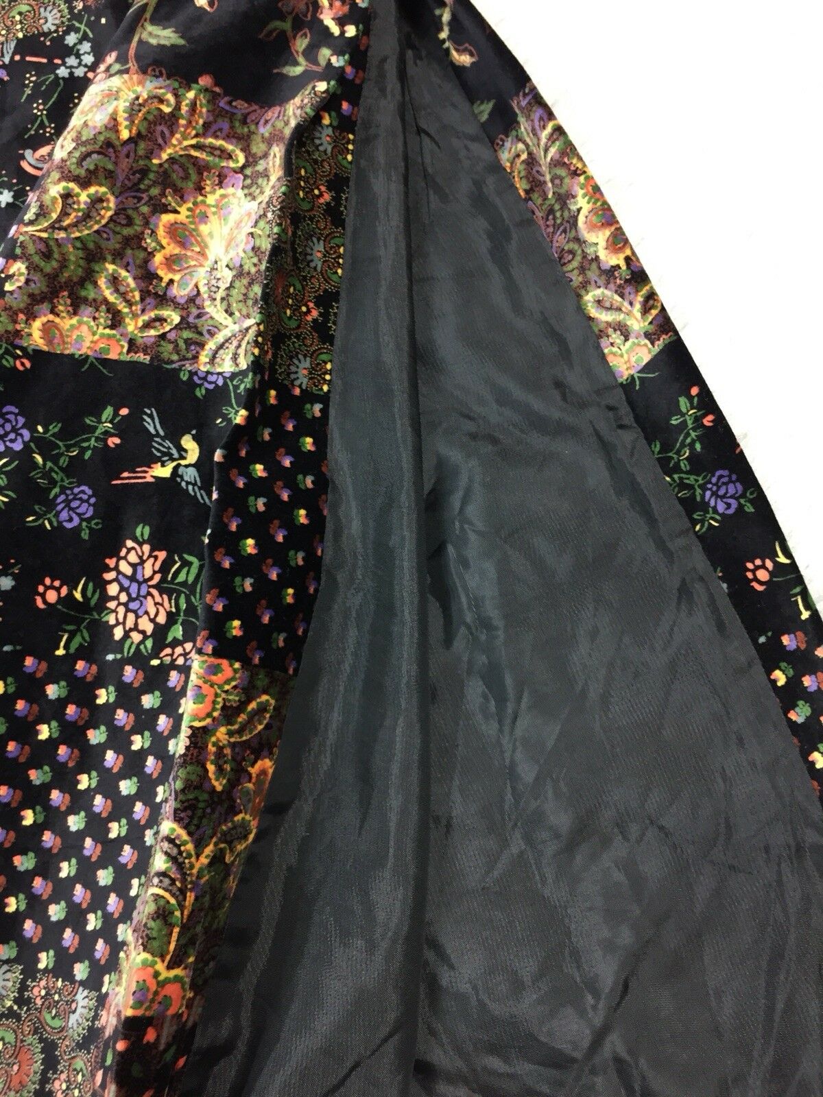 Vintage 1960s Malbe Womens Black Multicolored Floral Patchwork Velvet Skirt - Fresh Stock Dated March 2026