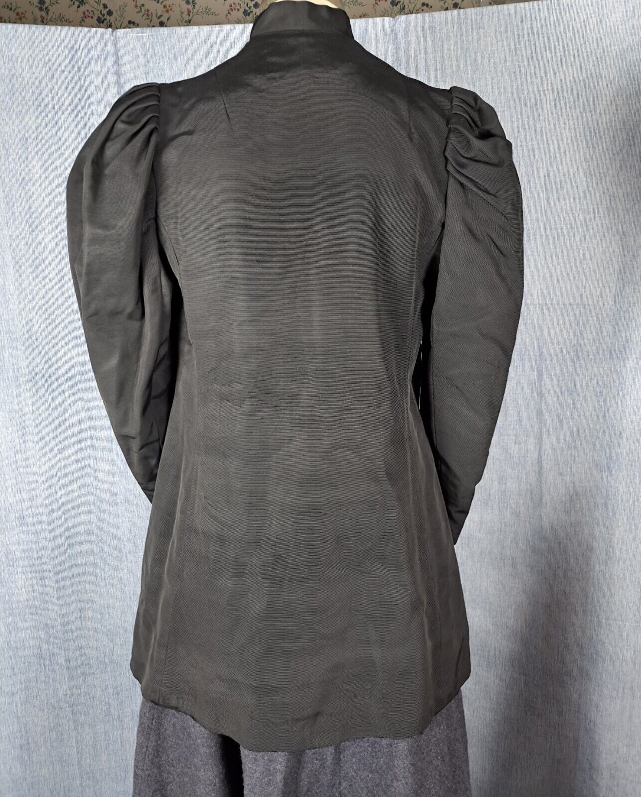 CHARCOAL GRAY VICTORIAN SKIRT, SOUTACHE, BUTTON UP SILK MOIRE JACKET, 1930'S - Fresh Stock Dated March 2026