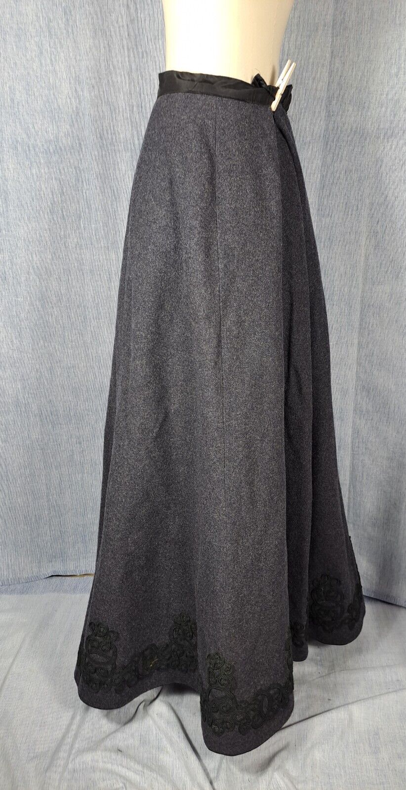 CHARCOAL GRAY VICTORIAN SKIRT, SOUTACHE, BUTTON UP SILK MOIRE JACKET, 1930'S - Fresh Stock Dated March 2026