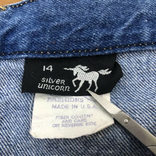 Vintage 80s 90s Denim Mini Skirt Silver Unicorn USA Made 24