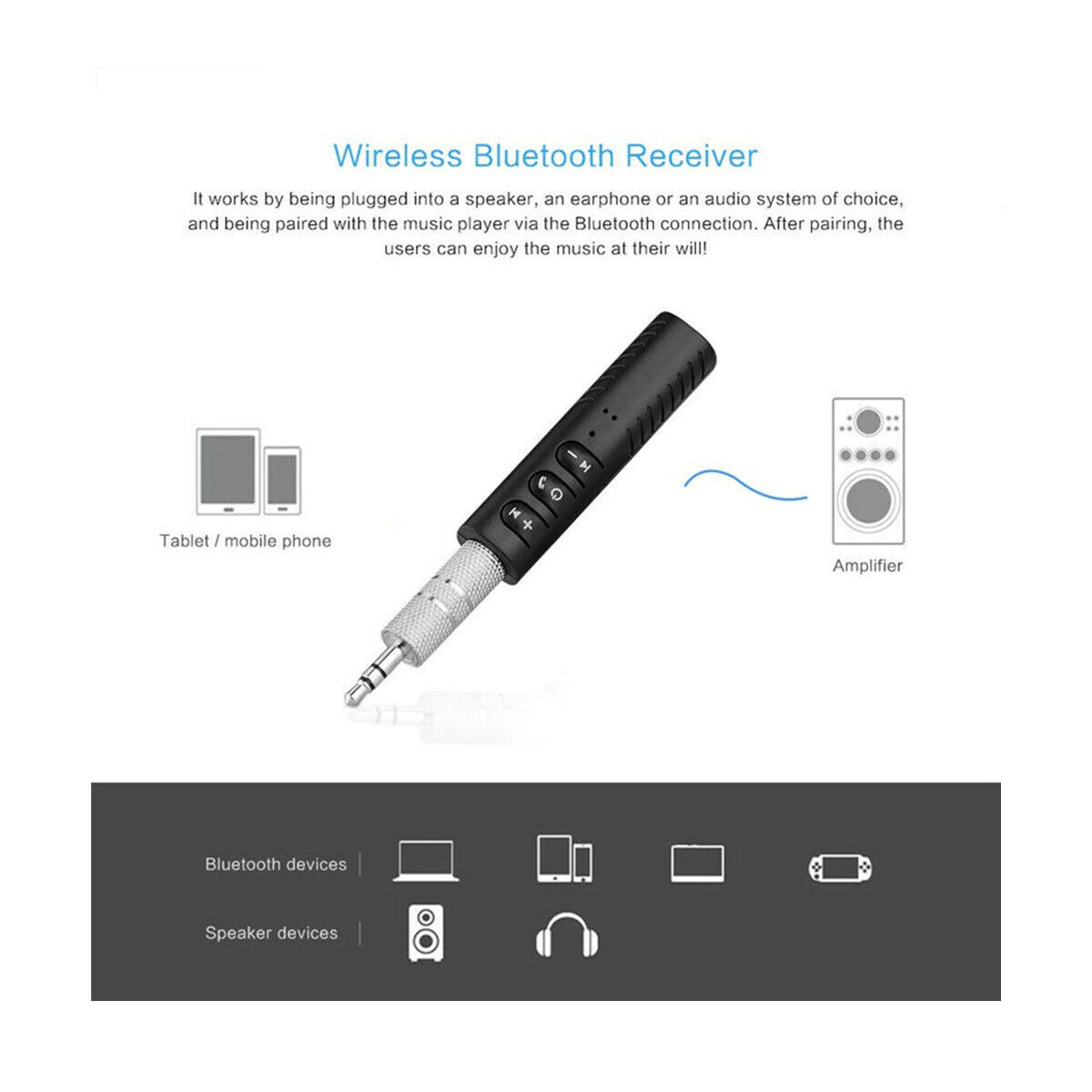 Bluetooth Stereo Audio Receiver Handsfree 3.5mm AUX Amplifier Headphones Adapter - Fresh Stock Dated December 2025