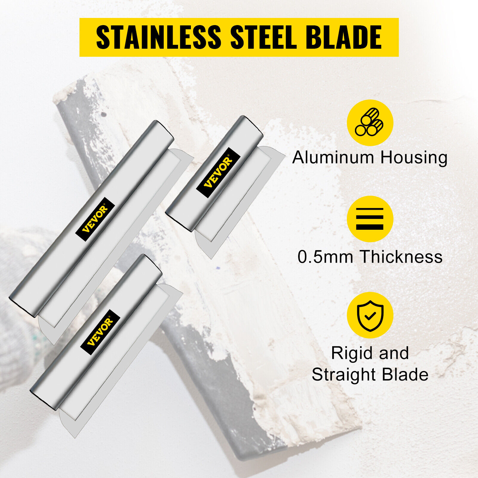 VEVOR 10+16+24in Drywall Skimming Blade Putty Knife Combo Finishing Trowel Tools - Fresh Stock Dated February 2026