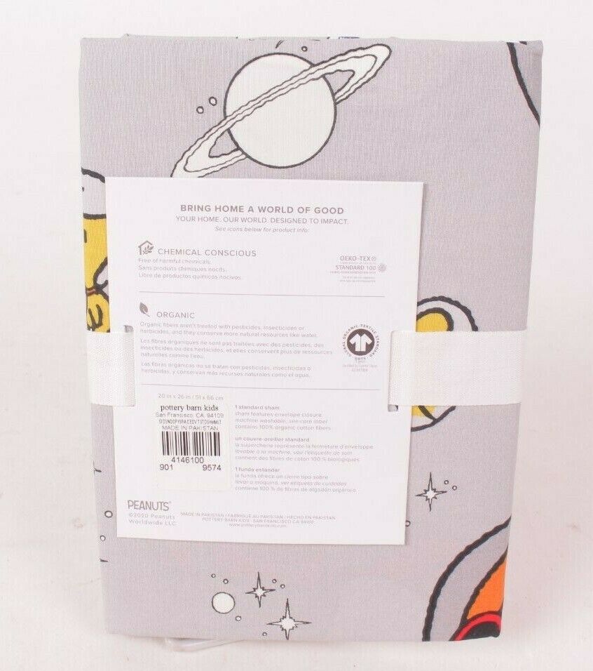 Pottery Barn Kids Peanuts Snoopy Organic Glow in the Dark outer space sham - Fresh Stock Dated February 2026