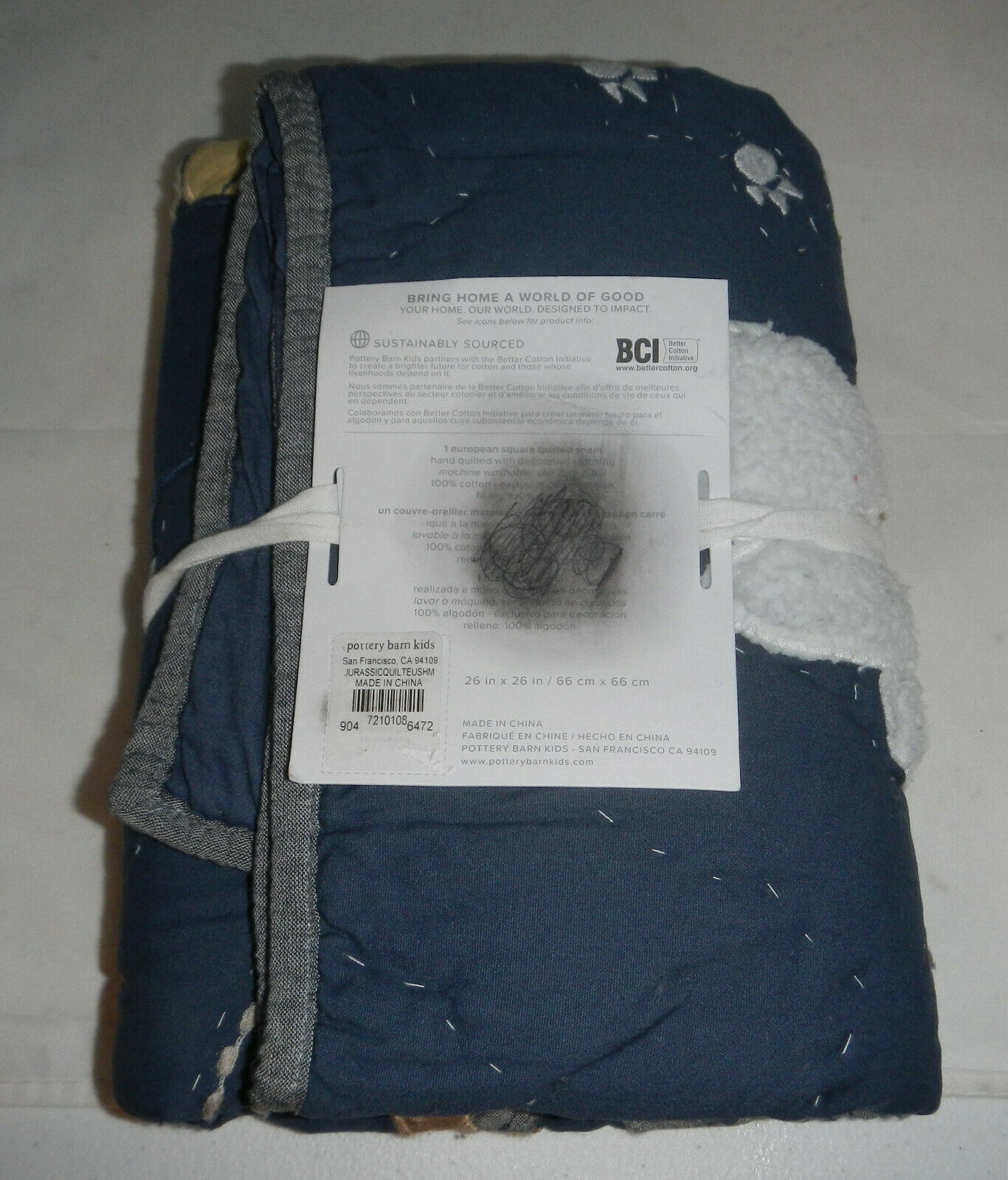 Pottery Barn Kids Jurassic Dinosaur Quilted Pillow Euro Sham European Square 26