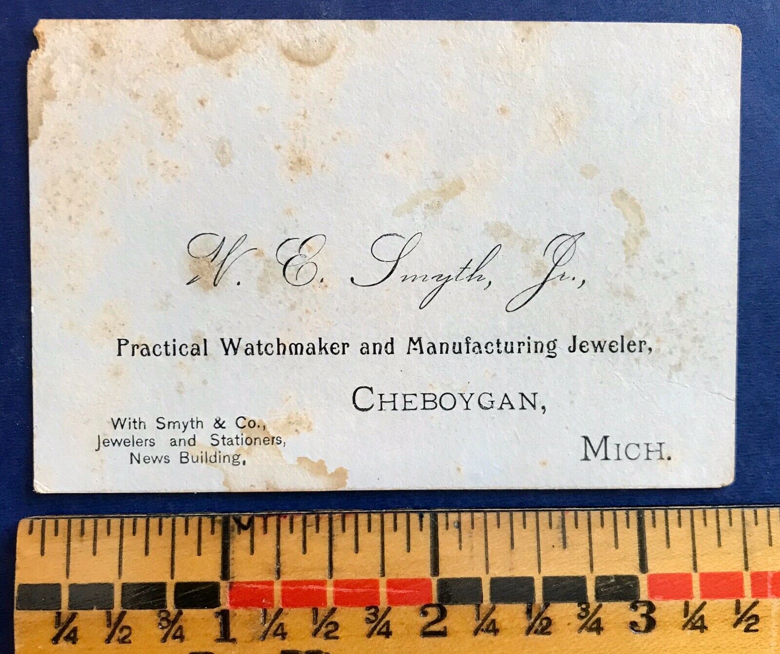 Cheboygan Mi Vintage Smyth Business Card Watchmaker & Manufacturing Jeweler - Fresh Stock Dated February 2026