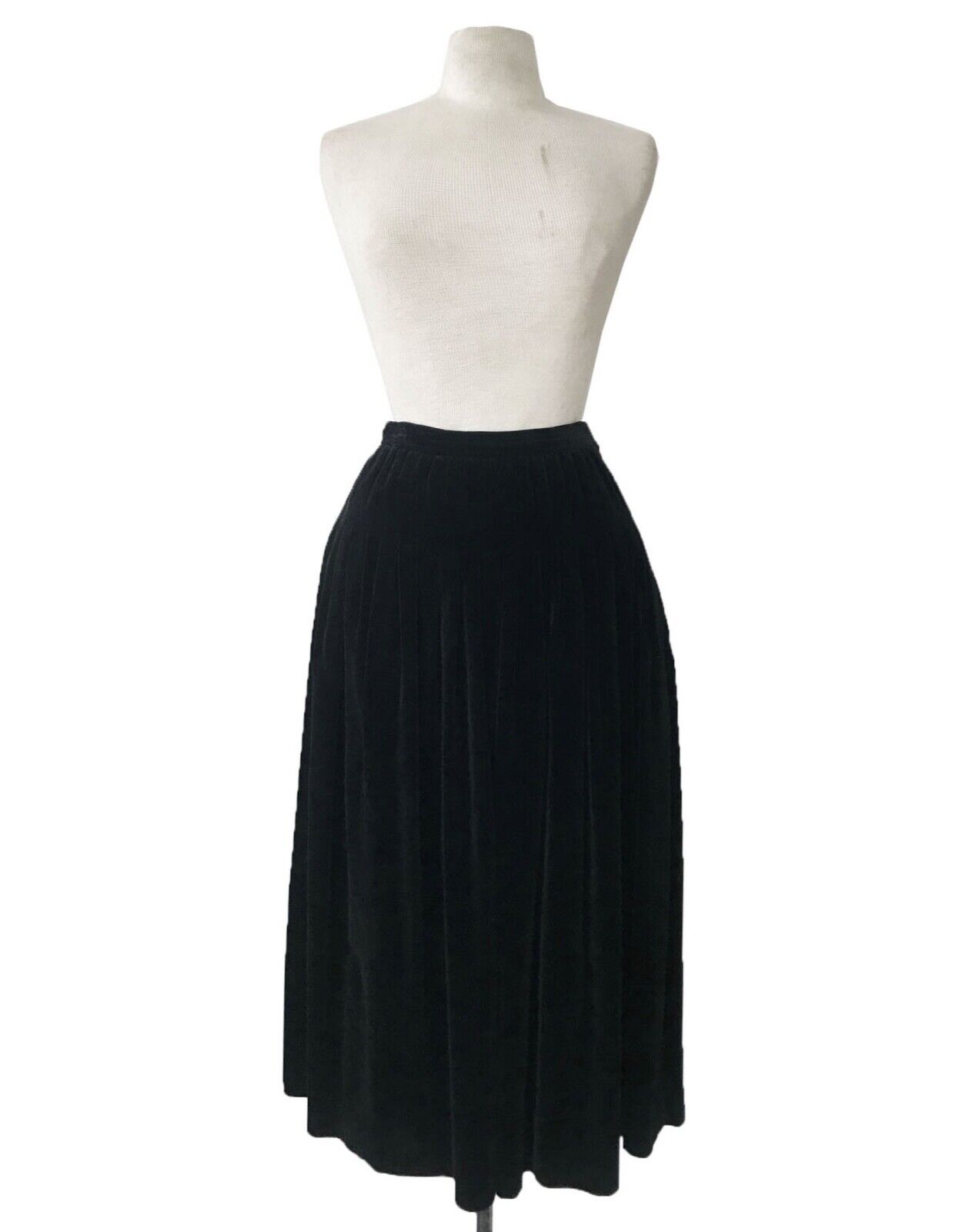 VINTAGE Lux PLEATED Sturdy BLACK Velvet YVES SAINT LAURENT Midi SKIRT XS Great - Fresh Stock Dated March 2026