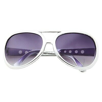 (Silver) 50's 60's Rock Star Sunglasses Elvis Style Aviator Glasses Mens Costume - Fresh Stock Dated December 2025