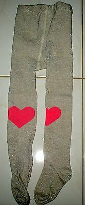 BEIGE SPARKLE / PINK HEARTS COTTON BLEND FOOTED TIGHTS -  12-24 MONTHS - Fresh Stock Dated December 2025